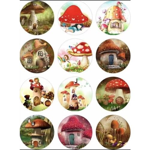 50PCS Mixed 18MM Mushroom House Glass Snap Button Jewelry Charm Fit For DIY Snap Accessories Jewelry