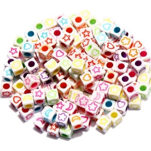 Mixed Star Moon Flower Love Heart Beads 6*6mm Square Cube Spacer Acrylic Beads For Diy Bracelet Jewelry Making