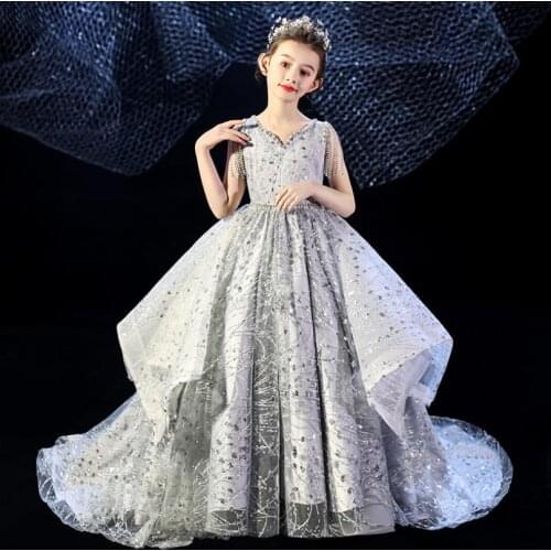 High-end Flower Girls Dresses Sequined Tassel Stitching Wedding Birthday Party Evening Gown Kids Pageant Dress For Girls L522