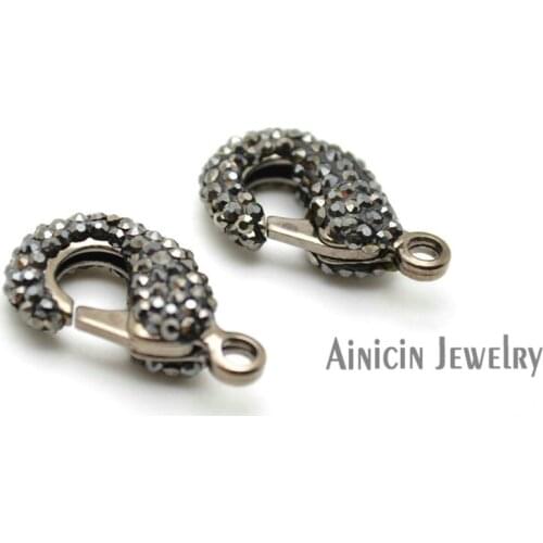 10pcs New Arrival Black Rhinestone Paved On Clay Lobster Clasps Large Size 15x25mm DIY Jewelry Making Materials