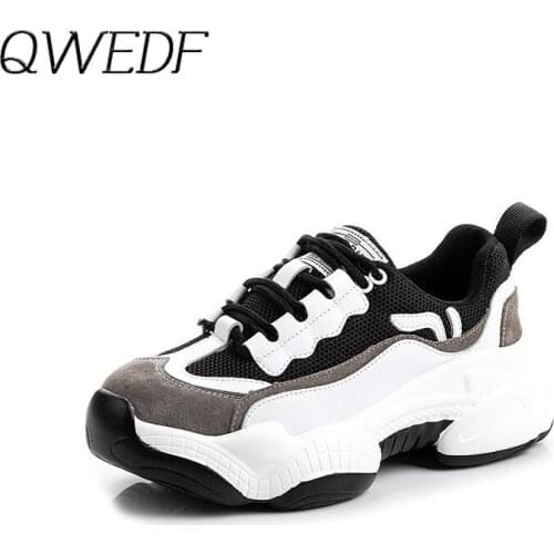 QWEDF 2019 Spring Womens Chunky Sneakers Fashion Women Platform Lace Up Vulcanize Shoes Womens Female Trainers Shoes Z4-82