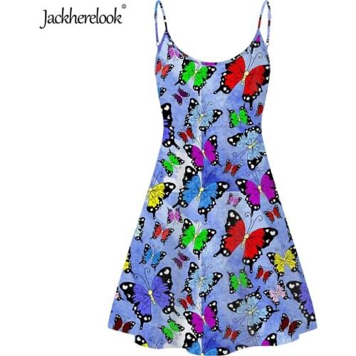 Jackherelook Women Slips Sling Dress Butterfly Print Casual Spaghetti Short Sleeveless Sundress for Girls Backless Midi Dresses