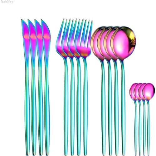 18/10 Stainless Steel Cutlery Set Rainbow Dinnerware Set Cutlery Box Knife Fork tea coffee spoon Silverware Home Tableware Set