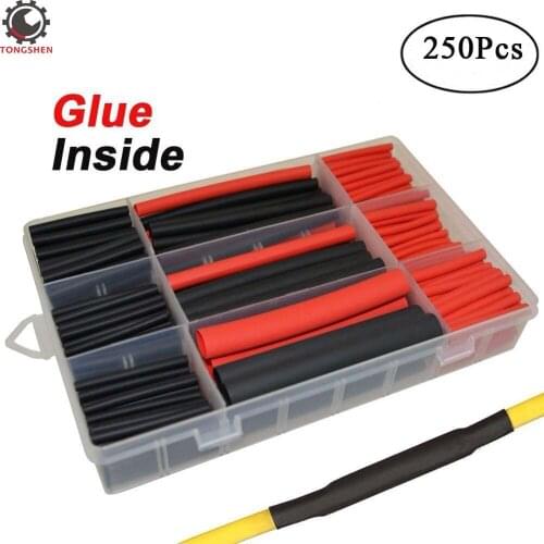 250pcs 3:1 Ratio Glue Dual Wall Adhesive Heat Shrink Tube Tubing kit 5 Sizes 3/8" 1/4" 3/16" 1/8" 3/32" Best Cable Sleeve Tube