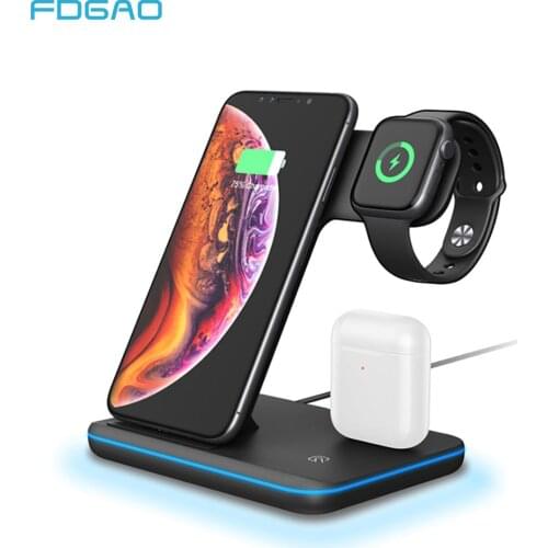FDGAO 3 in 1 15W Qi Wireless Charger For iPhone 12 11 XS XR X 8 Samsung S21 Fast Charging Stand For Apple Watch 6 5 Airpods Pro