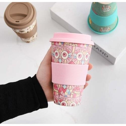 Brand Heat Resistance Bamboo Fiber Mug Coffee Mugs with Silicone Lid Tea Milk Bear Cup Drinkware Water Bottle 400ML Coffee Mug