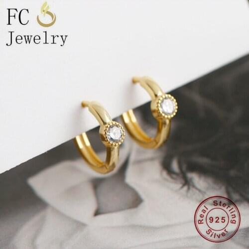 FC Jewelry 925 Sterling Silver Gold Color Round Rings Shape Zirconia Crystal Hoop Earring For Women Ear Piercing Pendientes 2020