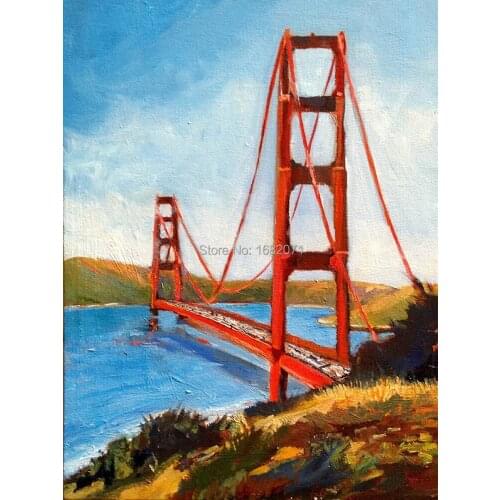 USA Famous Building Golden Gate Bridge Oil Painting On Canvas Hand Painted Unique Building Oil Painting For Decoration