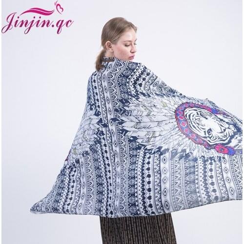 Jinjin.QC 2019 Fashion Women Cotton Scarf Indian Tiger Head Print Scarves & Shawls Spring Geometric Echarpe Foulard Female