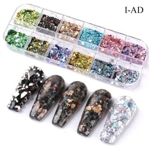12 Grids Holographic Nail Glitter Dust Laser Powder for Gel Polish Holographic Paillette Sequin Nail Art Decoration Manicure