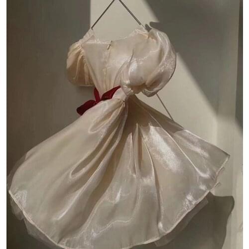 Baby girl summer vintage puff sleeve princess dress kids square collar birthday party dress