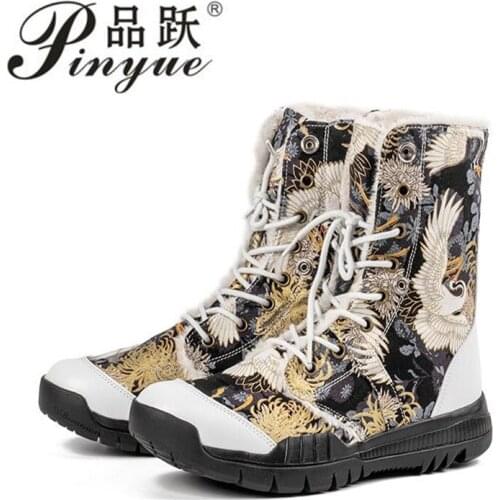 Summer outdoor breathable crane chrysanthemum print hiking boots army boots lovers tooling Martin boots canvas boots