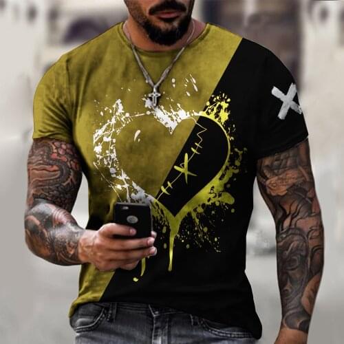 Summer New Fashion Two-Color Splicing Love Pattern T-Shirt Home Casual Sports T-shirt oversized T Shirt For Men