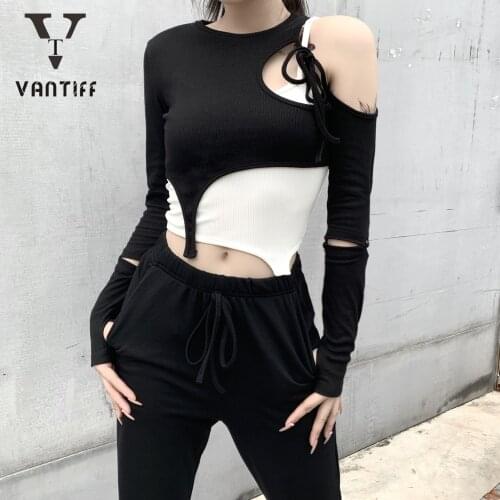 Darkness Summer Women Clothes Harajuku Wind Navel Two-piece Splicing Structure Strap Detachable Sleeve Irregular Top for Girl
