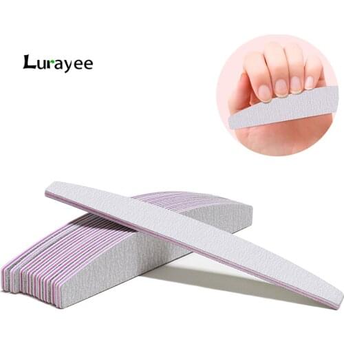 Lurayee Nail File Buffer 100/180 Grit Half Moon Double Side Sandpaper Nail Sanding Grinding Gel Nail Polish Nail Manicure Tool