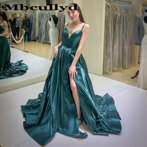 Mbcullyd Dark Green Prom Dresses With Split 2020 Sexy Backless Evening Party Gowns For Women Cheap Plus Size robe de soiree