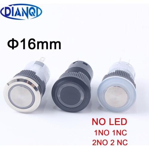 16mm Metal Push Button Switch No Led Plastic Ring Power Latching On Off Switches Self-Reset Black 1NO1NC 2NO2NC