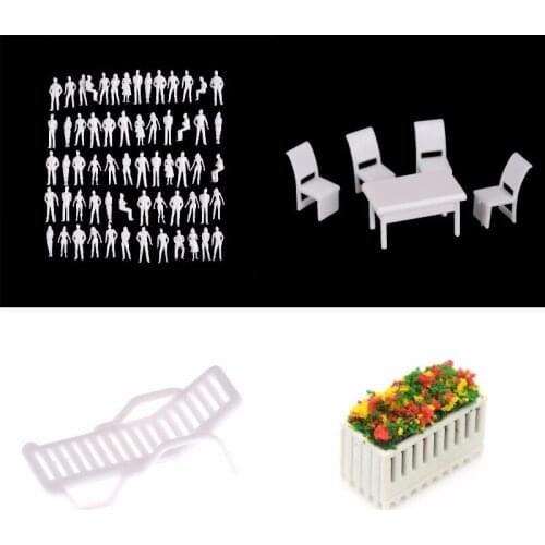 1:50 Scale Dollhouse Miniature Architectural Model Human Dining Chair Table Beach Chair Flower Furniture Set For Doll
