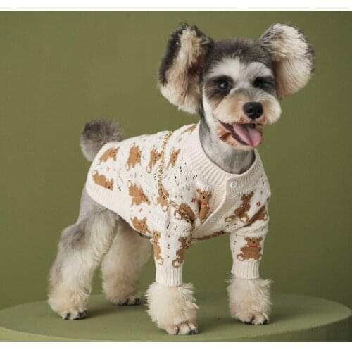 Fashion New Chic Teddy Dog Cloth Four Seasons Cotton Linen Knitted Comfortable Outfit Classic Cartoon Knitwear
