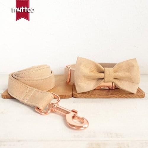 MUTTCO retailing new style collar THE LADY handmade light brown 5 sizes dog collar and leash with bow tie UDC027M