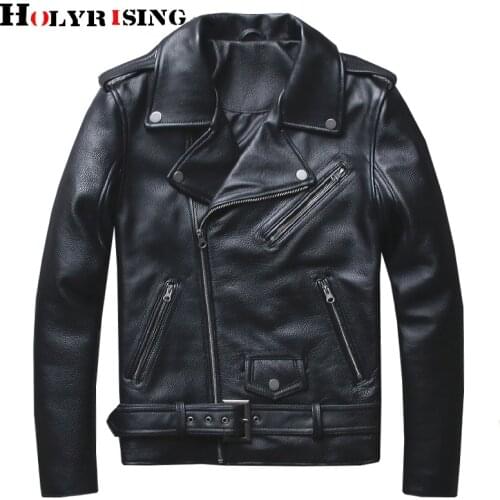 Holyrising Men Genuine Leather Sheepskin Turn Collar Mens Jacket Leather Black Zipper Campera De Cuero Hombre Size S-4XL 18709-5