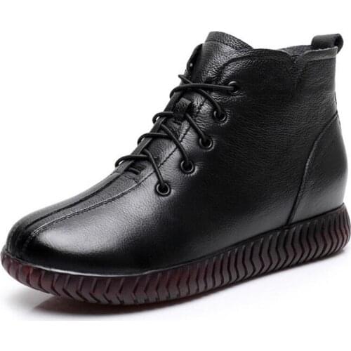 Soft Comfort Non-slip Wear Flat Boots Winter Shoes Female Boots Leisure Shoes Short Boots Genuine Leather Shoes Warm Snow Boots
