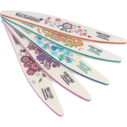 5pcs New Nail File Flower Printed Nail buffer Block Washable Colorful Lime a ongle 80/100/150/180/240 Manicure Nail Care Tools