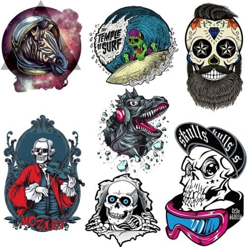 Punk Patches For Clothing Heat Vinyl Transfer Skull Heart Iron On Transfers For Clothes DIY T-Shirt Skeleton Thermal Stickers