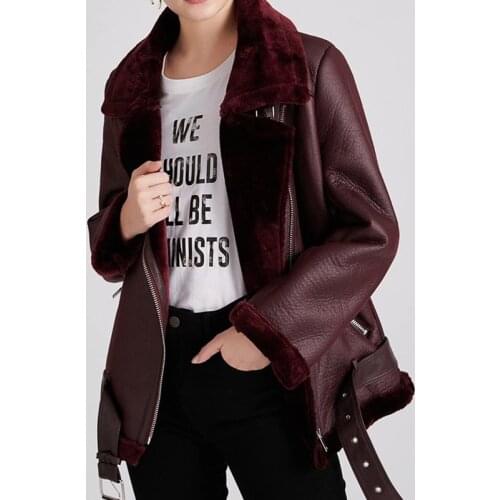 New 2021 Winter Women Sheepskin Coat Streewear Thick Warm Pu Faux Lamb Leather Jacket with Belt Loose Oversized Outwear