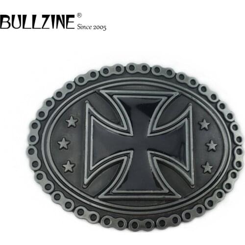 Bullzine wholesale black cross biker chain cowboy jeans gift belt buckle with pewer finish FP-03667 for 4cm width belt