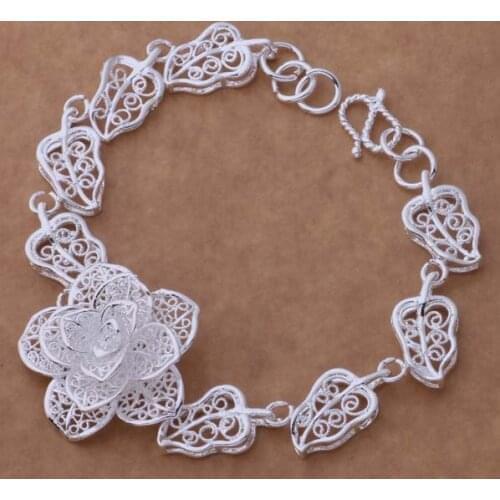 SL-AH285 Wholesale Free Shipping Silver Plated Bracelet For Women Men Silver Color Fashion Jewelry Rose Flower Bracelet Bangle