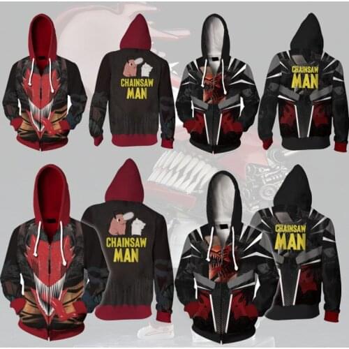 Autumn Winter Spring Mens Anime Chainsaw Man 3D Zipper Hoodie Sweatshirt Jacket Pullover Coat Cosplay Clothes