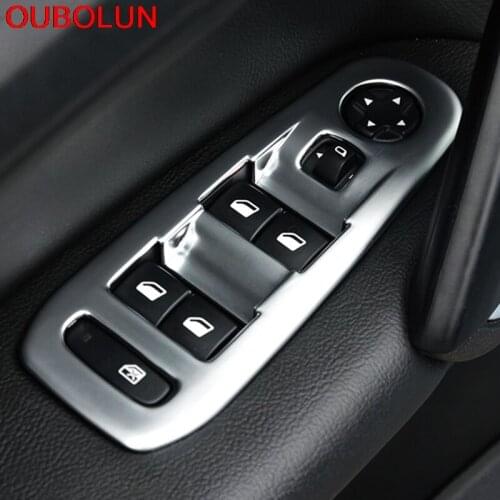 OUBOLUN 4pcs For PEUGEOT 308 2014 2015 ABS Chrome Door Armrest Window Lifter Switch Button Regulator Knob Trim Car Cover styling