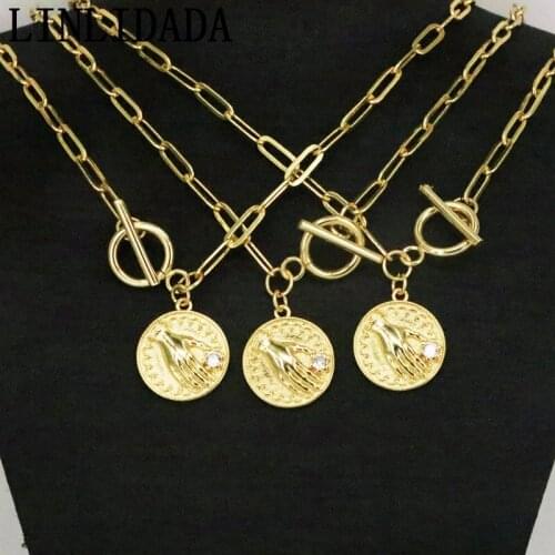 5Pcs Gold Plating new fashion Hand Round Shape Necklaces For Women Coin Pendant Necklace 2021 Collares Jewelry Gift