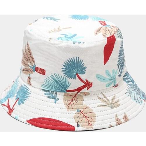 Cotton Cartoon Marine Plant Pattern Bucket Hat Fisherman Hat Outdoor Travel Hat Sun Cap Hats for Men and Women 225