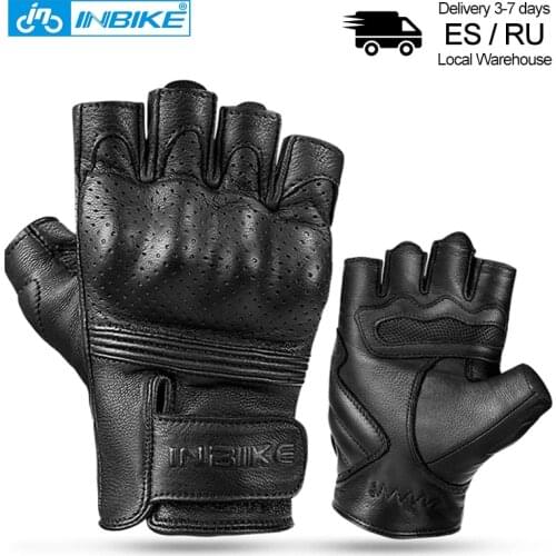 INBIKE Half Finger Cycling Gloves Genuine Leather Breathable Summer Bike Gloves Protective Waterproof Bicycle Gloves Motorcycle