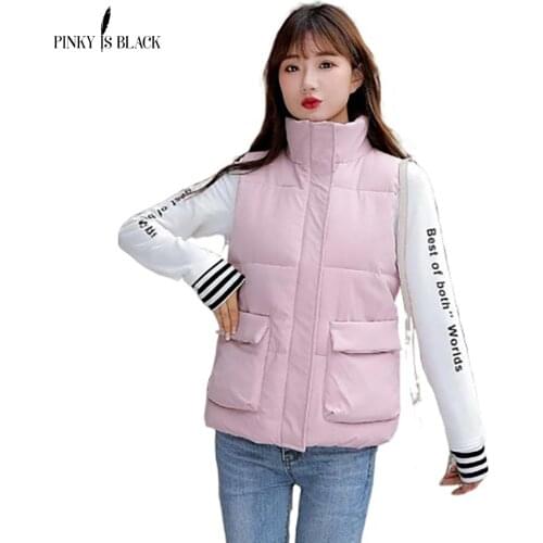 PinkyIsBlack Women Winter Vest Waistcoat 2020 Spring Autumn Vest Female Casual Stand Collar Warm Plus Size 6XL Womens Vest Coat