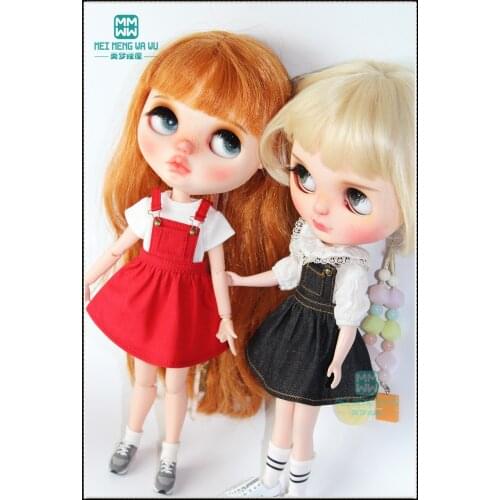 Fits Blyth Azone 1/6 doll accessories fashion denim strap dress red, pink, denim blue