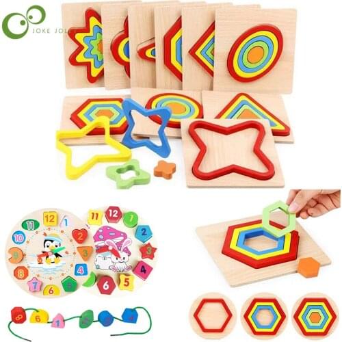 Matching Clock Toy For Children Montessori Cartoon Animal Educational Wooden Beaded Geometry Digital Clock Puzzles Gadgets WYW