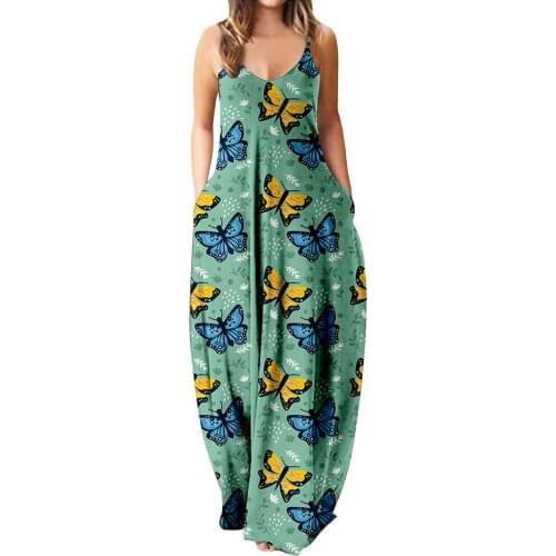 Plus Size Women Clothing Summer Dress Women Butterfly Print Drawstring Gradient Rendering Sling Long Dress Vestido De Mujer