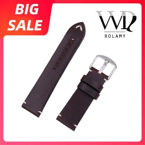 Rolamy 22 24mm Top Luxury Red Real Leather Replacement Watch Band Strap with Screw Buckle For Panerai Tudor IWC Fossil Tag Heuer