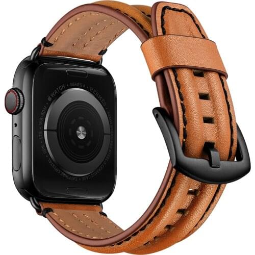 Luxury Sewing U Style Strap For Apple Watch Bands 38mm 40mm 42mm 44mm Real Leather Bracelet Apple iWatch Series 2 3 4 5 6 Strap