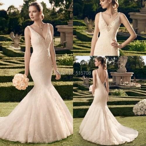 Sexy Spaghetti Straps Mermaid Wedding Dress Deep V Neck Sleeveless Open Back Style Formal Women Custom Make Bridal Gown