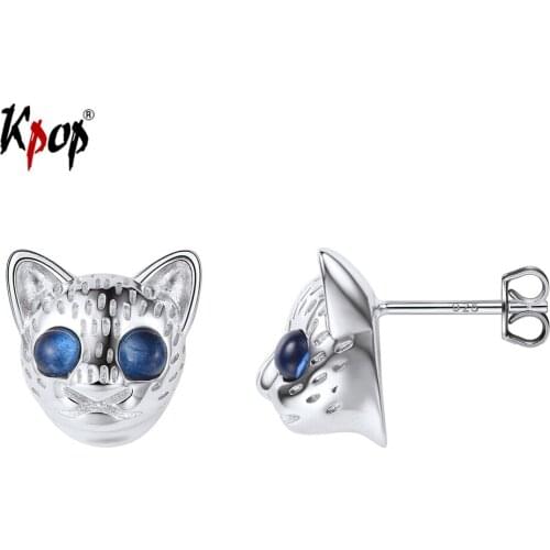 Kpop 925 Sterling Silver Cat Kitty Stud Earrings Animal Jewelry Bridesmaid Gifts Corundum Dainty Cat Earrings E6346
