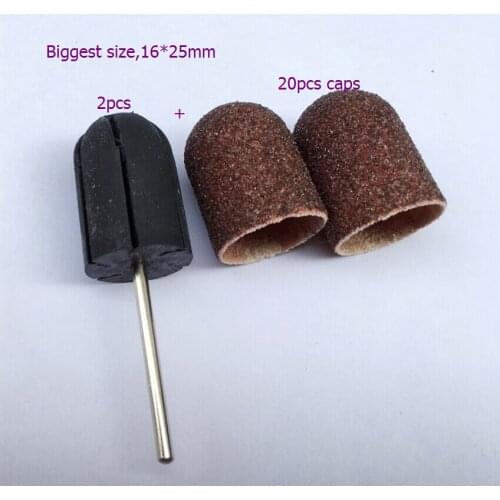 16*25 mm,biggest 20PCS nail Sanding Bands cap Manicure File Tools + 2PCS Nail Salon Rubber Grips handle Drill Nail Drill Machine