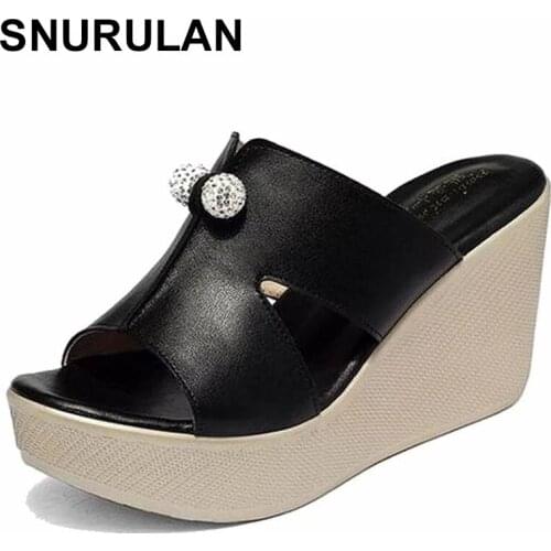 SNURULAN 2021New Summer Genuine Leather Platform Wedges Sandals Women Fashion High Heels Female Summer Shoes Size 34-43