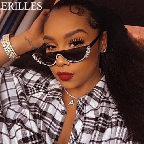 Cat Eye Diamond Sunglasses Women Semi-Rimless Sun Glasses Luxury Brand Designer Crystal Vintage Frame Rhinestone Eyewear Oculos