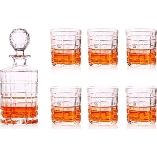 7-Piece Glass Decanter & Whisky Glasses Set 6 Pcs Cocktail Glasses Elegant 750ML Whiskey Decanter With Ornate Stopper