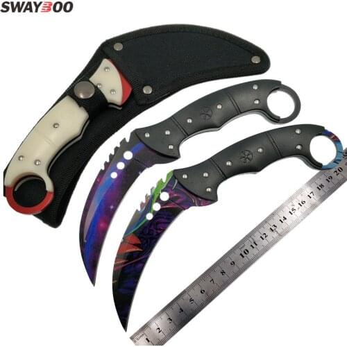 Swayboo doppler cs go karambit camping knife fade counter strike black machete tactical knife fixed blade outdoor tool
