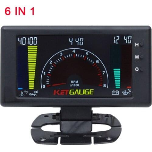 6 In 1 Digital LCD Gauge for Car Truck Tachometer Oil Pressure Voltage Water Temperature Oil Temp Gauge with Sensors 1/8NPT